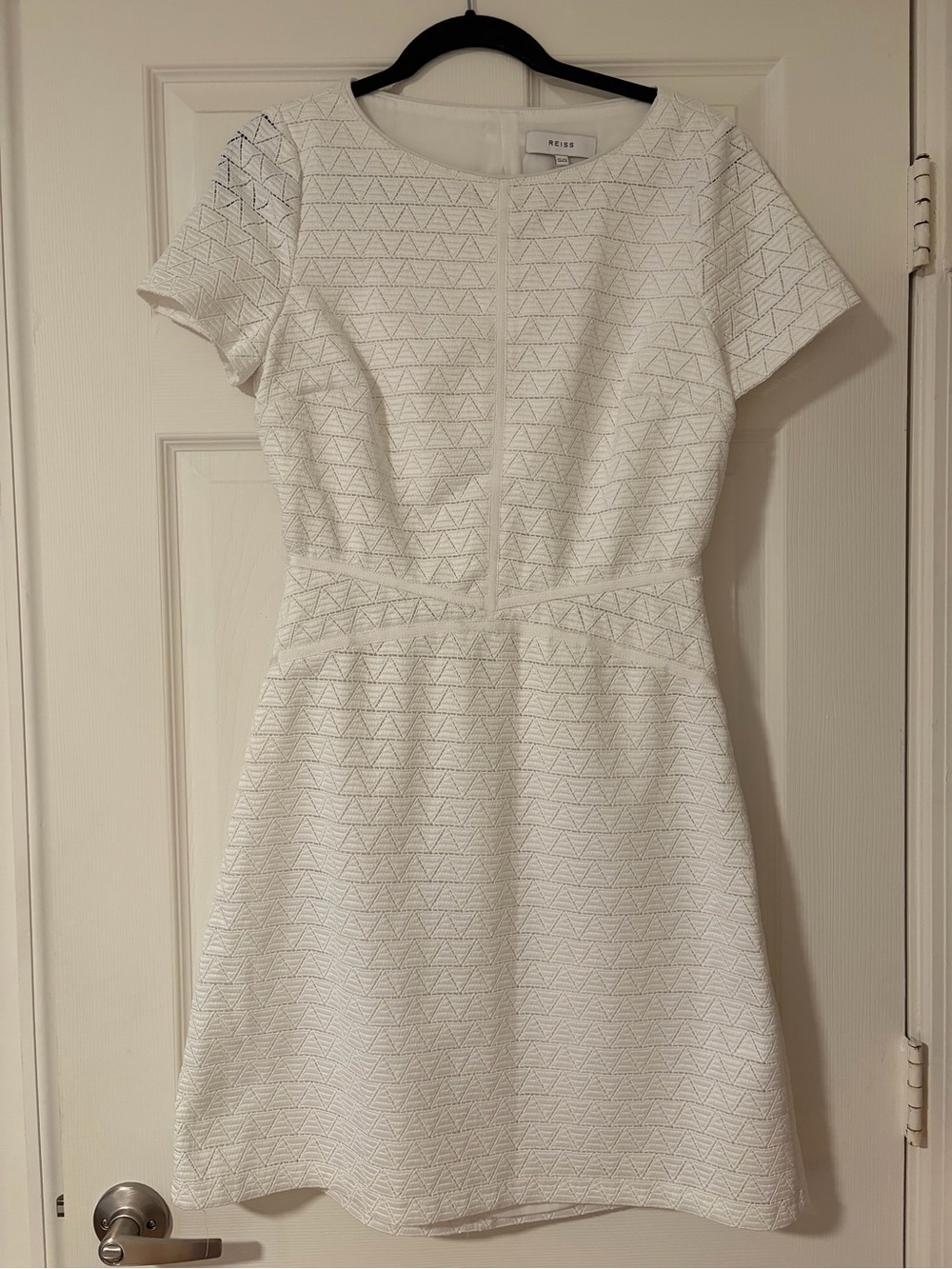 Reiss White Textured Short-Sleeve Midi Dress